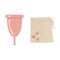 Menstrual cup and box. Eco-friendly, silicone washable menstrual cup. Zero waste period personal hygiene. Plastic-free concept