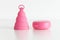 Menstrual cup for feminine hygiene concept and female care. Empty copy space
