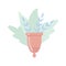 Menstrual cup with flowers and leaves. Eco-friendly, silicone washable menstrual cup. Zero waste period personal hygiene. Plastic-