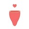 Menstrual cup heart drop. Doodle design of feminine hygiene product