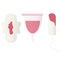 Menstruation theme.Period.Various feminine hygiene products.Vector illustration