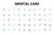 Mental care linear icons set. Therapy, Counseling, Compassion, Self-care, Mindfulness, Recovery, Healing vector symbols