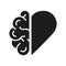 Mental Emotional Health Glyph Pictogram. Healthy Rational Balance Between Heart Love and Brain Icon. Human Brain and