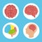 Mental health day, psychology medical treatment human brain profile, block icons