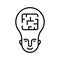 Mental health or intelligent concept. Linear icon of smiling man`s face with puzzle instead of brain. Illustration of maze in hea