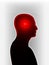 Mental health issues, concept. Human silhouette on white background with red bright spotlight. Digital 3D rendering