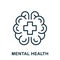 Mental Health Line Icon. Human Brain with Cross Shape. Psychology Care, Medical Aid Linear Pictogram. Psychological
