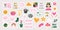 Mental health, mind therapy, self care and love, compassion and positive thinking concept collection of hand drawn flat stickers