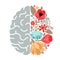 Mental health. A simple drawing of a brain half made of flowers.