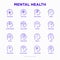 Mental health thin line icons set: mental growth, negative thinking, emotional reasoning, logical plan, obsession, inner dialogue