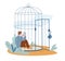 Mental inner prisoner. Oppressed person limit life, seclusion in cage and personal border. Mental health, smartphone and