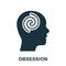 Mental Obsession in Human Head Silhouette Icon. Depression, Brainstorm, Hypnosis Therapy Glyph Pictogram. Person Mind