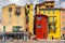 Menton. Antique multi-colored facades of medieval houses on the shore of the bay.