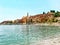 Menton beach coast with colored houses, cote d`azur, France