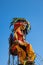 Menton, France-February 12, 2023: Unidentified woman dressed colorful carnival costume red indian