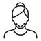 Mentoplasty black line icon. Change shape of chin. Faceless girl with face surgery. Isolated vector element. Outline pictogram for
