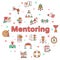 Mentoring linear color icon set. Coaching, sport coach, mentor and team work. Development concept