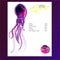 Menu layout design with violet watercolor octopus vector illustration