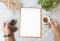 Menu paper mockup with coffee cup in restaurant for input design list text