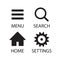 Menu and search magnifying glass vector icon. Home and settings cogwheel symbol. Basic application interface button set.