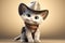 Meow-Boy Marvel: A 3D-Rendered Cat\\\'s Journey to Cowboy Stardom on Blue Gradient Background