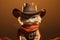 Meow-Boy Marvel: A 3D-Rendered Cat\\\'s Journey to Cowboy Stardom on Brown Golden Gradient Background