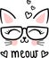 Meow.Cute, cartoon cat with glasses. Vector