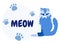 Meowing Fluffy Cartoon Kitten and Paws Traces