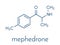 Mephedrone 4-MMC, 4-methylmethcathinone, 4-methylephedrone stimulant drug molecule designer drug. Skeletal formula.