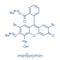 Merbromin topical antiseptic molecule. Used to treat wounds. Contains mercury. Skeletal formula.