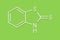 Mercaptobenzothiazole MBT skin sensitizer molecule. Used as rubber vulcanising agent. Skeletal formula.