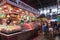 Mercat de Sant Josep de la Boqueria public food market landmark interior shops with crowd in Barcelona, Catalonia Spain