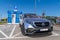 Mercedes EQC electric SUV at the charging station for electric vehicles Blue Trail at the Lotos petrol station