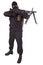 Mercenary in black uniforms with machine gun