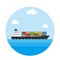 Merchant container cargo ship on the sea, vector illustration