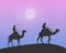 Merchants And Camels Walking Through The Desert, The Silk Road