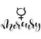 Mercury - astrological symbol and hand drawn lettering. Black vector illustration isolated on white background
