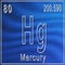 Mercury chemical element, Sign with atomic number and atomic weight