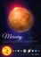 Mercury planet colorful poster with solar system