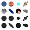 Mercury, Pluto of the Planet of the Solar System. A black hole and a meteorite. Planets set collection icons in black