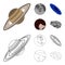 Mercury, Pluto of the Planet of the Solar System. A black hole and a meteorite. Planets set collection icons in cartoon