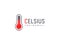 Mercury thermometer, celsius scale logo. High temperature measurement medical tool logotype. Red and black color weather