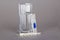 Mercury thermometer, glass with water and powders
