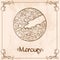 Mercury. Vintage stylized outline drawing of the Mercury. The symbols of astrology and astronomy