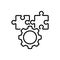 Merge business, gear to one icon. vector line illustration