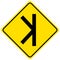 Merging traffic yellow sign on white background