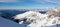 Meribel valley sunset view with Mont Blanc snowy mountain landscape France alpes