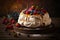 meringue cake delicious fruity dessert with berries and cream