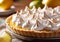 Meringue homemade lemon cake pie as perfect party original dessert.Macro.AI Generative