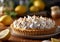 Meringue homemade lemon cake pie as perfect party original dessert.Macro.AI Generative